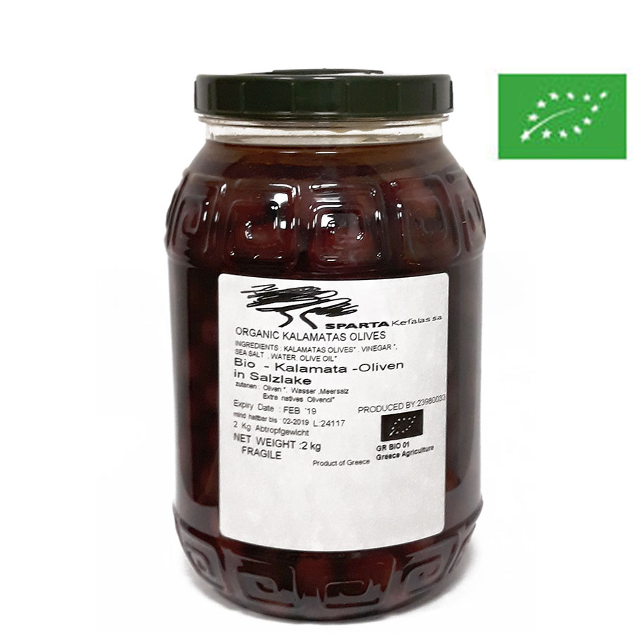 Sparta Kefalas / Kalamata Oliven in Salzlake BIO, 2kg